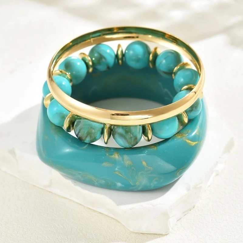Wide Resin & Beaded Bracelet Set - Image 8