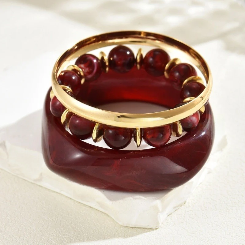 Wide Resin & Beaded Bracelet Set - Image 9