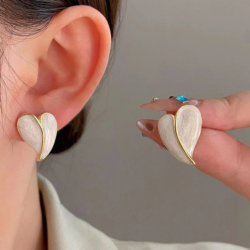 Yellow & White Heart Stud Earrings