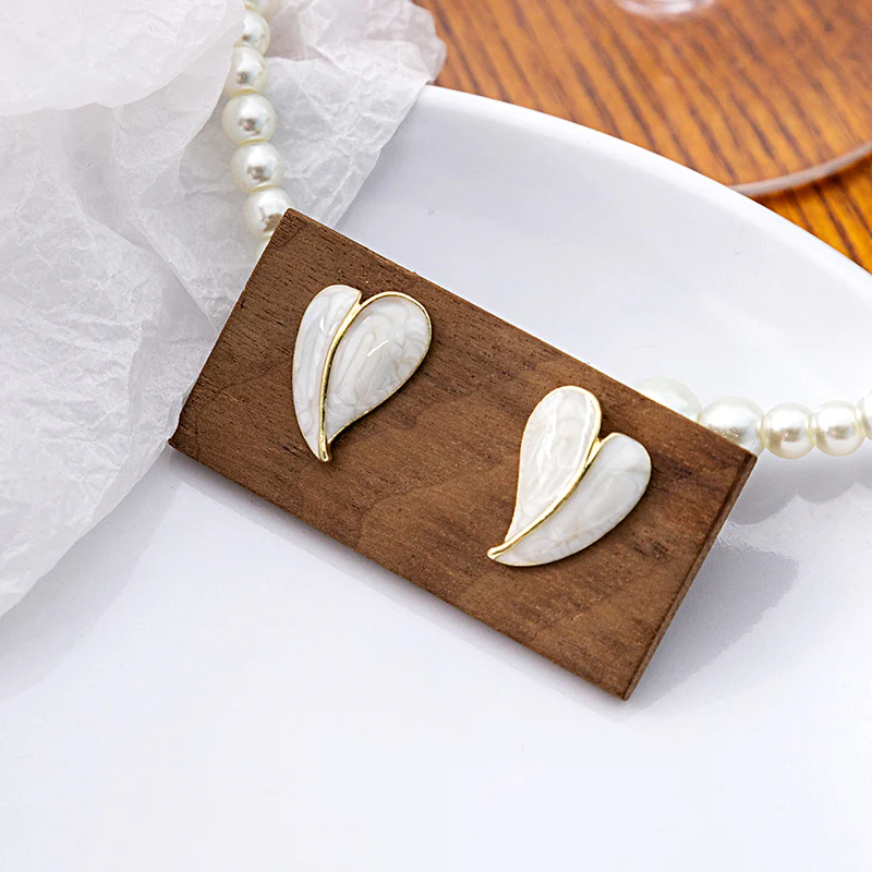 Yellow & White Heart Stud Earrings - Image 2