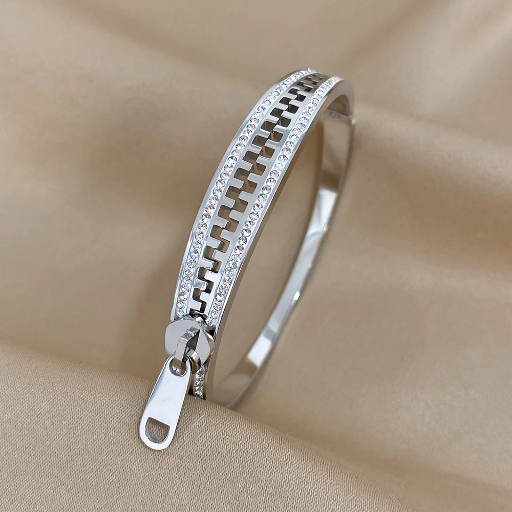 Zipper-Inspired Crystal Accent Gold Bracelet - Image 2